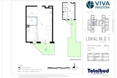 Rzut - Mieszkanie na sprzedaż 2 pokoje o powierzchni 43,69 m² - numer M.0.1 w Viva Piastów