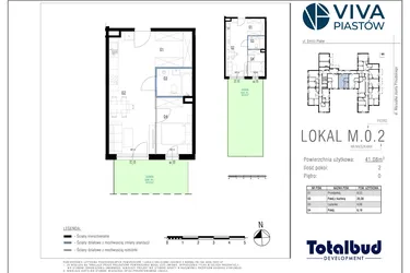 Rzut - Mieszkanie na sprzedaż 2 pokoje o powierzchni 41,08 m² - numer M.0.2 w Viva Piastów