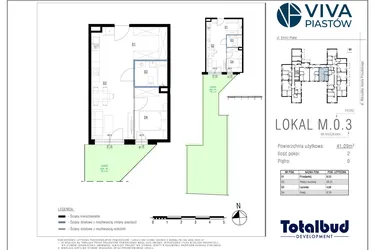 Rzut - Mieszkanie na sprzedaż 2 pokoje o powierzchni 41,09 m² - numer M.0.3 w Viva Piastów