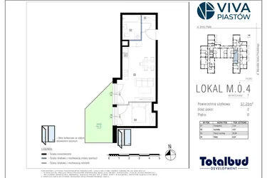 Rzut - Mieszkanie na sprzedaż 2 pokoje o powierzchni 37,25 m² - numer M.0.4 w Viva Piastów