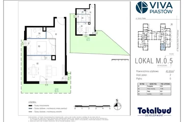 Rzut - Mieszkanie na sprzedaż 2 pokoje o powierzchni 42,85 m² - numer M.0.5 w Viva Piastów