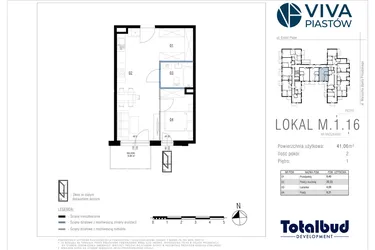 Rzut - Mieszkanie na sprzedaż 2 pokoje o powierzchni 41,06 m² - numer M.1.16 w Viva Piastów