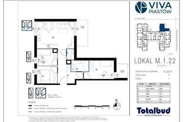 Rzut - Mieszkanie na sprzedaż 4 pokoje o powierzchni 61,07 m² - numer M.1.22 w Viva Piastów