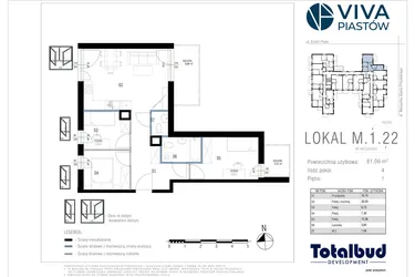 Rzut - Mieszkanie na sprzedaż 4 pokoje o powierzchni 61,06 m² - numer M.1.22 w Viva Piastów