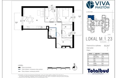 Rzut - Mieszkanie na sprzedaż 4 pokoje o powierzchni 68,26 m² - numer M.1.23 w Viva Piastów