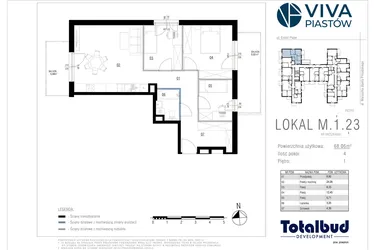 Rzut - Mieszkanie na sprzedaż 4 pokoje o powierzchni 68,06 m² - numer M.1.23 w Viva Piastów