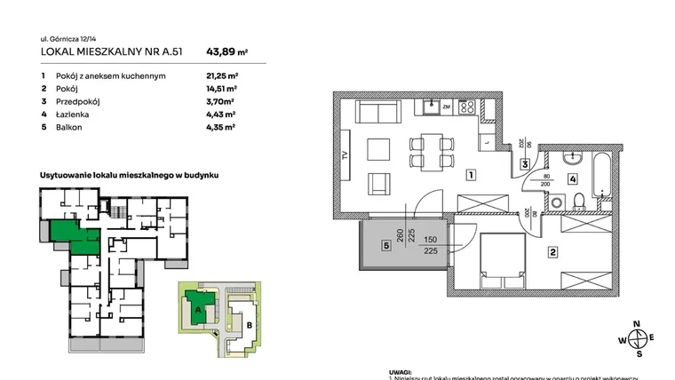 Rzut - Mieszkanie na sprzedaż 2 pokoje o powierzchni 43,89 m² - numer A.51 w Parkove Love