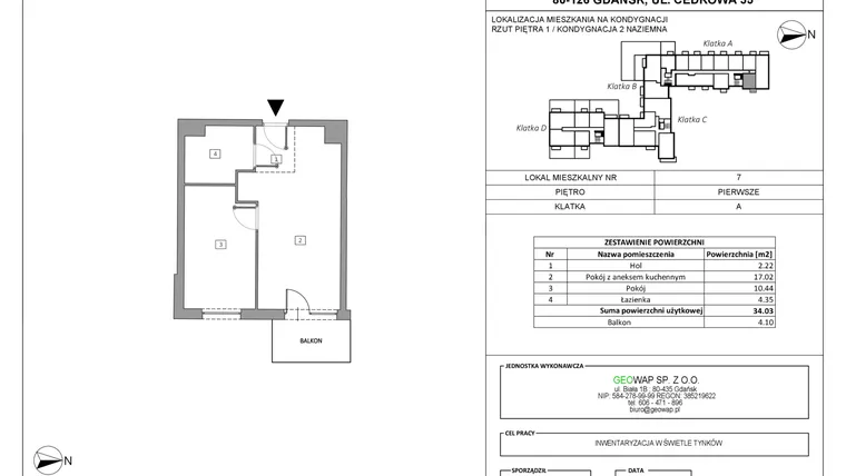 Rzut - Mieszkanie na sprzedaż 2 pokoje o powierzchni 34,03 m² - numer 07 w Wolne Miasto etap VII