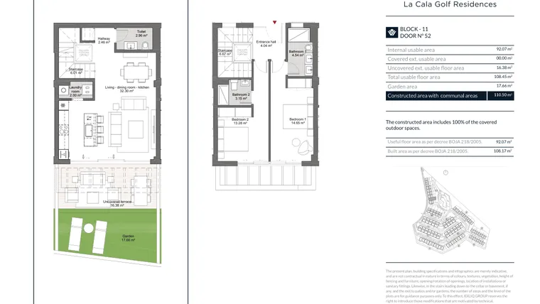 Rzut - Mieszkanie na sprzedaż 2 pokoje o powierzchni 92,07 m² - numer 52 w La Cala Golf Residences - Mijas