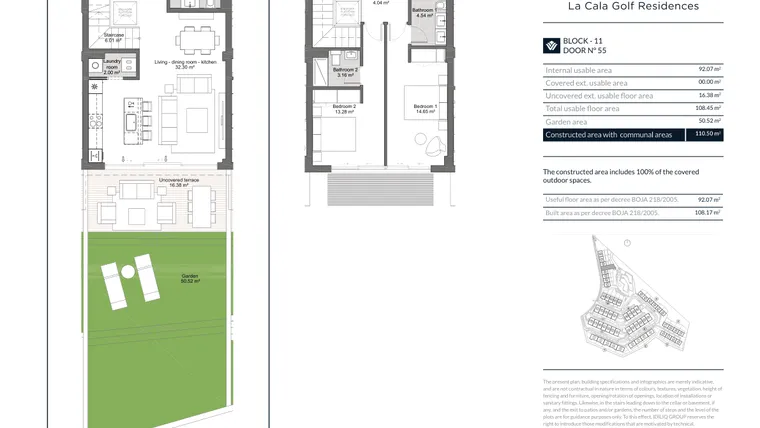 Rzut - Mieszkanie na sprzedaż 2 pokoje o powierzchni 92,07 m² - numer 55 w La Cala Golf Residences - Mijas