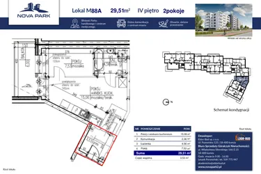 Rzut - Mieszkanie na sprzedaż 2 pokoje o powierzchni 30,05 m² - numer 88A w Nova Park etap II