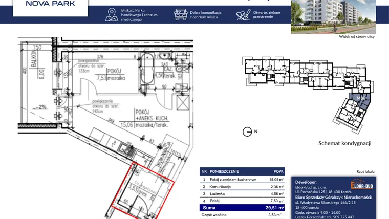 Rzut - Mieszkanie na sprzedaż 2 pokoje o powierzchni 30,05 m² - numer 88A w Nova Park etap II