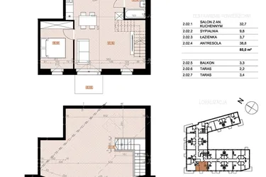 Rzut - Mieszkanie na sprzedaż 3 pokoje o powierzchni 85 m² - numer 202 w Szczecińska 20