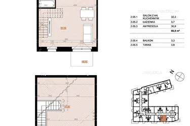 Rzut - Mieszkanie na sprzedaż 2 pokoje o powierzchni 66,8 m² - numer 205 w Szczecińska 20