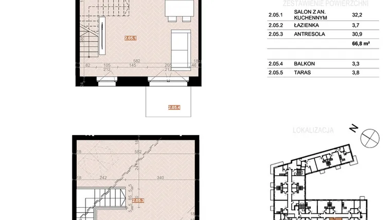 Rzut - Mieszkanie na sprzedaż 2 pokoje o powierzchni 66,8 m² - numer 205 w Szczecińska 20