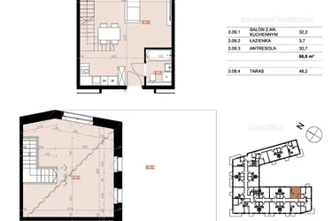 Rzut - Mieszkanie na sprzedaż 2 pokoje o powierzchni 66,6 m² - numer 209 w Szczecińska 20