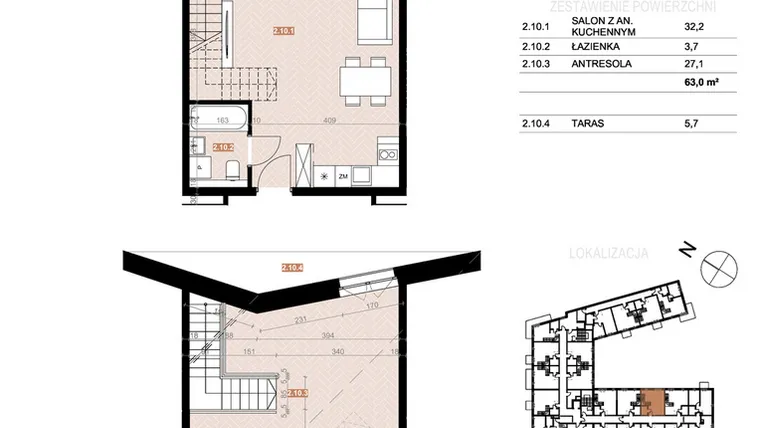 Rzut - Mieszkanie na sprzedaż 2 pokoje o powierzchni 63 m² - numer 210 w Szczecińska 20