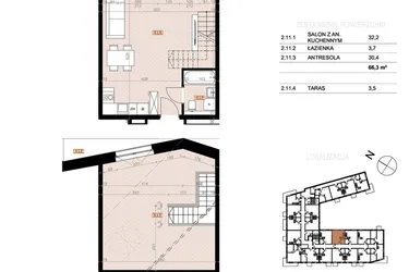 Rzut - Mieszkanie na sprzedaż 2 pokoje o powierzchni 66,3 m² - numer 211 w Szczecińska 20