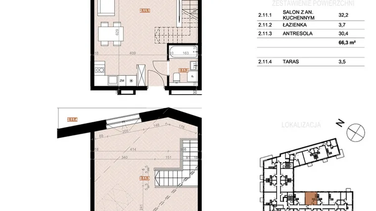 Rzut - Mieszkanie na sprzedaż 2 pokoje o powierzchni 66,3 m² - numer 211 w Szczecińska 20