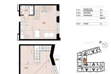 Rzut - Mieszkanie na sprzedaż 2 pokoje o powierzchni 63,8 m² - numer 213 w Szczecińska 20