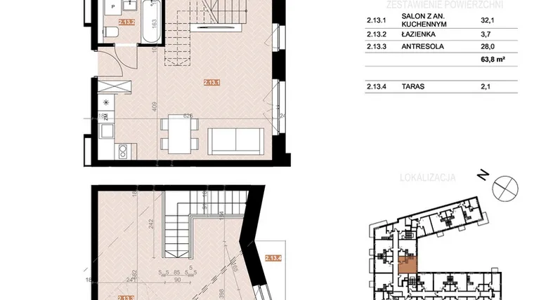 Rzut - Mieszkanie na sprzedaż 2 pokoje o powierzchni 63,8 m² - numer 213 w Szczecińska 20