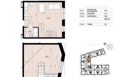 Rzut - Mieszkanie na sprzedaż 2 pokoje o powierzchni 65,8 m² - numer 214 w Szczecińska 20