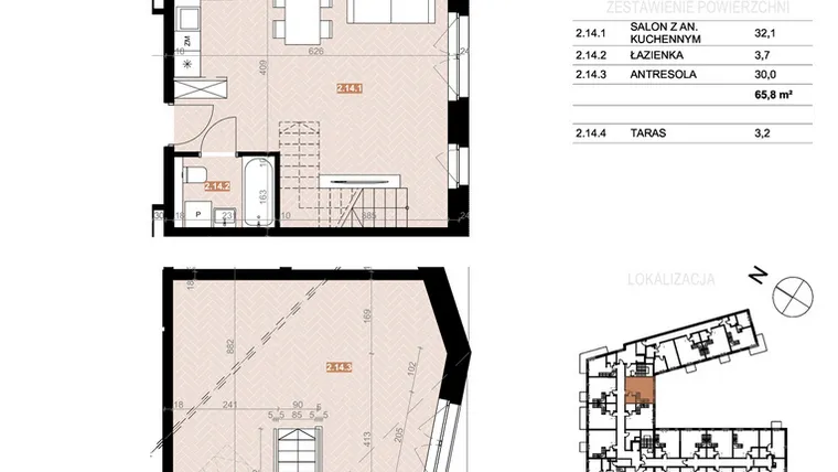 Rzut - Mieszkanie na sprzedaż 2 pokoje o powierzchni 65,8 m² - numer 214 w Szczecińska 20