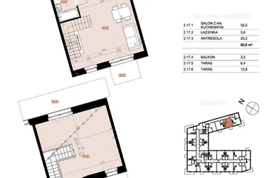 Rzut - Mieszkanie na sprzedaż 2 pokoje o powierzchni 60,8 m² - numer 217 w Szczecińska 20