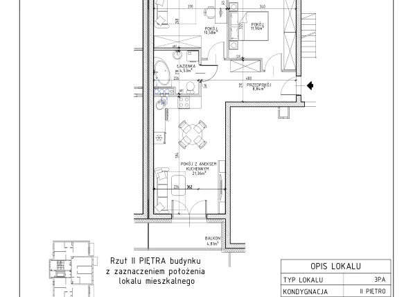 Rzut - Mieszkanie na sprzedaż 3 pokoje o powierzchni 57,21 m² - numer 15 w Osiedle OdNowa K4