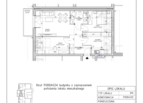 Rzut - Mieszkanie na sprzedaż 3 pokoje o powierzchni 59,2 m² - numer 40 w Osiedle OdNowa K4