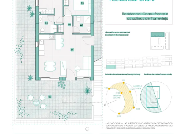 Rzut - Mieszkanie na sprzedaż 2 pokoje o powierzchni 58,05 m² - numer 1 w Residencial Onaru - Torrevieja