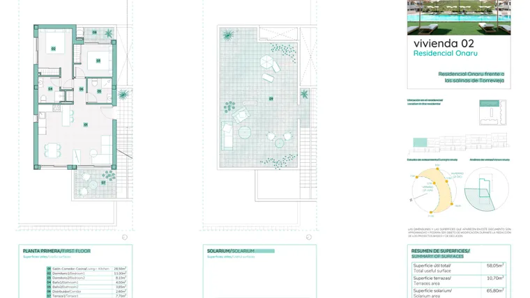 Rzut - Mieszkanie na sprzedaż 2 pokoje o powierzchni 58,05 m² - numer 2 w Residencial Onaru - Torrevieja