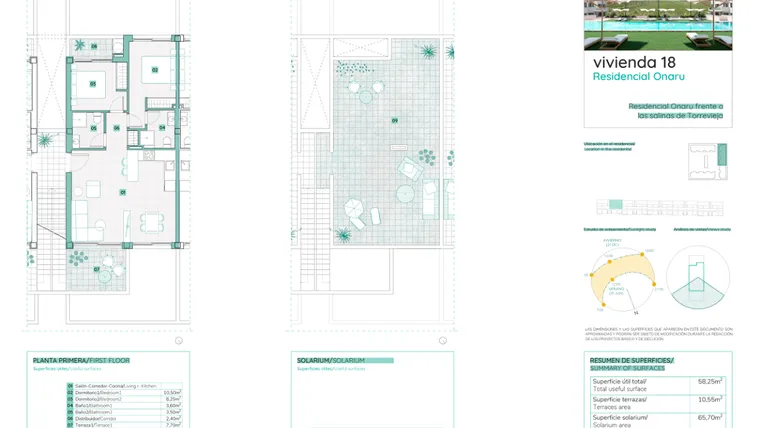 Rzut - Mieszkanie na sprzedaż 2 pokoje o powierzchni 58,25 m² - numer 18 w Residencial Onaru - Torrevieja