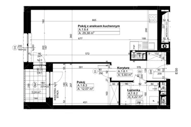 Rzut - Mieszkanie na sprzedaż 2 pokoje o powierzchni 51,36 m² - numer A/1/8 w Świerzawska 13