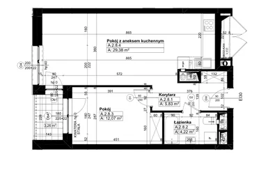 Rzut - Mieszkanie na sprzedaż 2 pokoje o powierzchni 51,39 m² - numer A/2/8 w Świerzawska 13