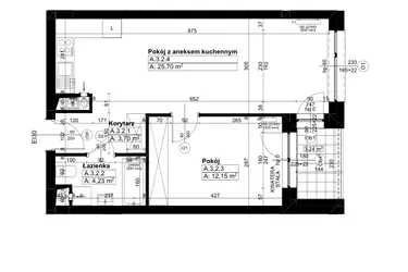 Rzut - Mieszkanie na sprzedaż 2 pokoje o powierzchni 45,62 m² - numer A/3/2 w Świerzawska 13