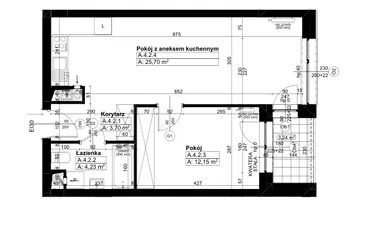 Rzut - Mieszkanie na sprzedaż 2 pokoje o powierzchni 45,75 m² - numer A/4/2 w Świerzawska 13