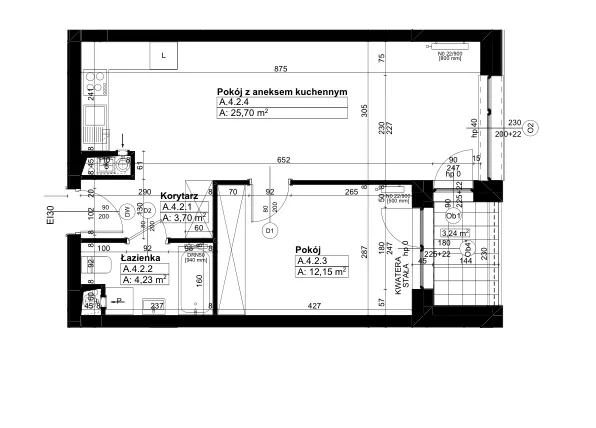 Rzut - Mieszkanie na sprzedaż 2 pokoje o powierzchni 45,75 m² - numer A/4/2 w Świerzawska 13