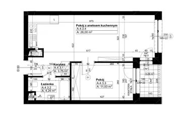 Rzut - Mieszkanie na sprzedaż 2 pokoje o powierzchni 44,97 m² - numer A/4/3 w Świerzawska 13