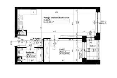 Rzut - Mieszkanie na sprzedaż 2 pokoje o powierzchni 45,09 m² - numer A/6/2 w Świerzawska 13