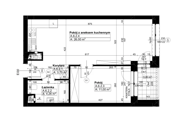 Rzut - Mieszkanie na sprzedaż 2 pokoje o powierzchni 45,09 m² - numer A/6/2 w Świerzawska 13