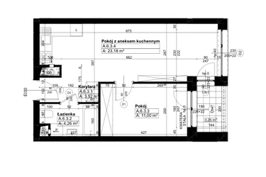 Rzut - Mieszkanie na sprzedaż 2 pokoje o powierzchni 41,87 m² - numer A/6/3 w Świerzawska 13