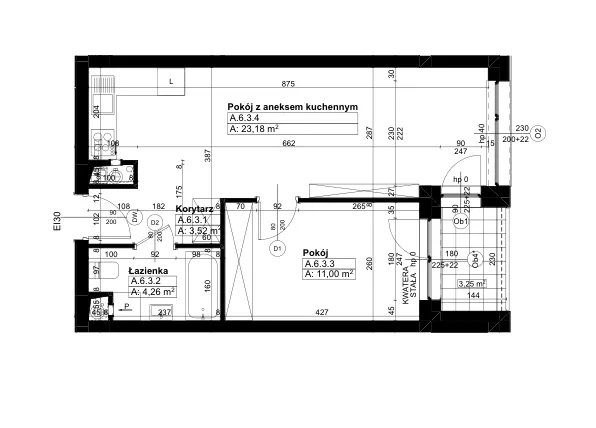 Rzut - Mieszkanie na sprzedaż 2 pokoje o powierzchni 41,87 m² - numer A/6/3 w Świerzawska 13