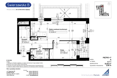Rzut - Mieszkanie na sprzedaż 2 pokoje o powierzchni 53,18 m² - numer A/7/1 w Świerzawska 13