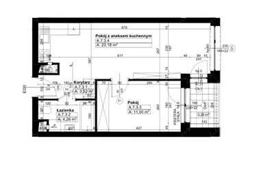 Rzut - Mieszkanie na sprzedaż 2 pokoje o powierzchni 42,03 m² - numer A/7/3 w Świerzawska 13