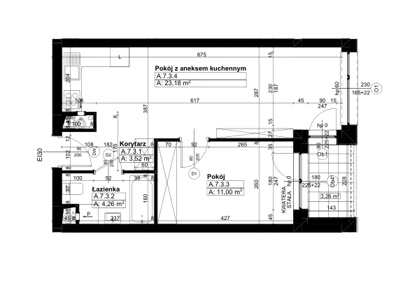Rzut - Mieszkanie na sprzedaż 2 pokoje o powierzchni 42,03 m² - numer A/7/3 w Świerzawska 13