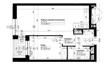 Rzut - Mieszkanie na sprzedaż 2 pokoje o powierzchni 50,7 m² - numer A/7/7 w Świerzawska 13
