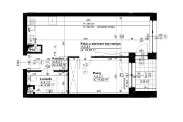 Rzut - Mieszkanie na sprzedaż 2 pokoje o powierzchni 41,94 m² - numer A/8/3 w Świerzawska 13