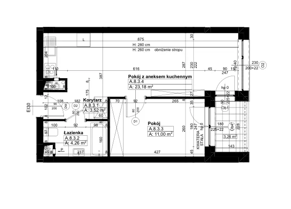 Rzut - Mieszkanie na sprzedaż 2 pokoje o powierzchni 41,94 m² - numer A/8/3 w Świerzawska 13