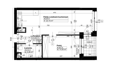 Rzut - Mieszkanie na sprzedaż 2 pokoje o powierzchni 42,03 m² - numer A/8/4 w Świerzawska 13